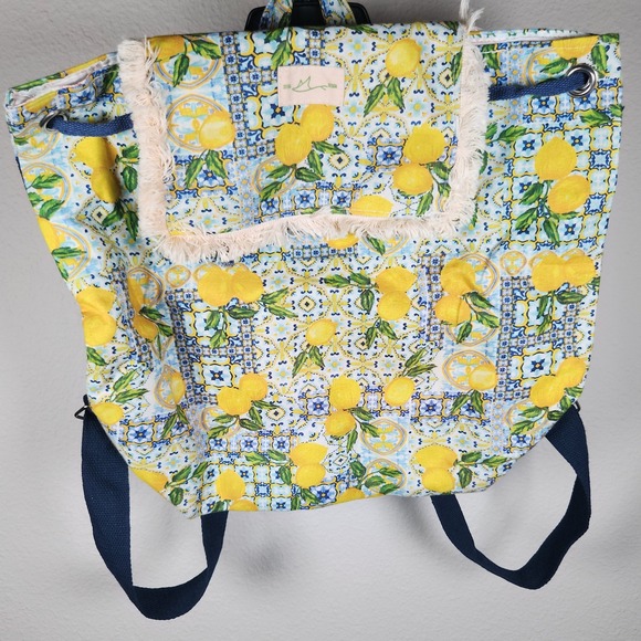 Divina Italian Design Handbags - La Divina Costiera Italian‎ Mosaic Lemon Tile Print Backpack Fringed Drawstring